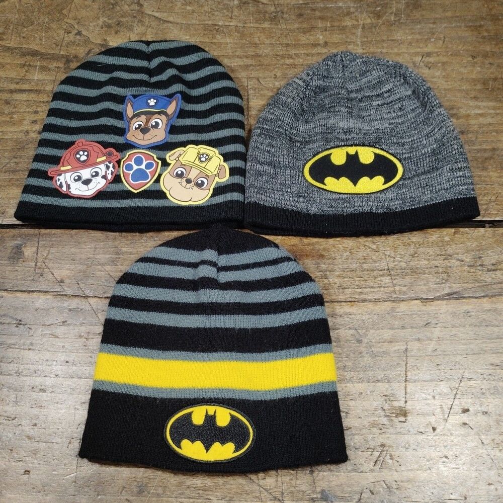 Lot 3 Paw Patrol Beanie Knit Hat Nickelodeon Pups To The Rescue 2T-5T Batman